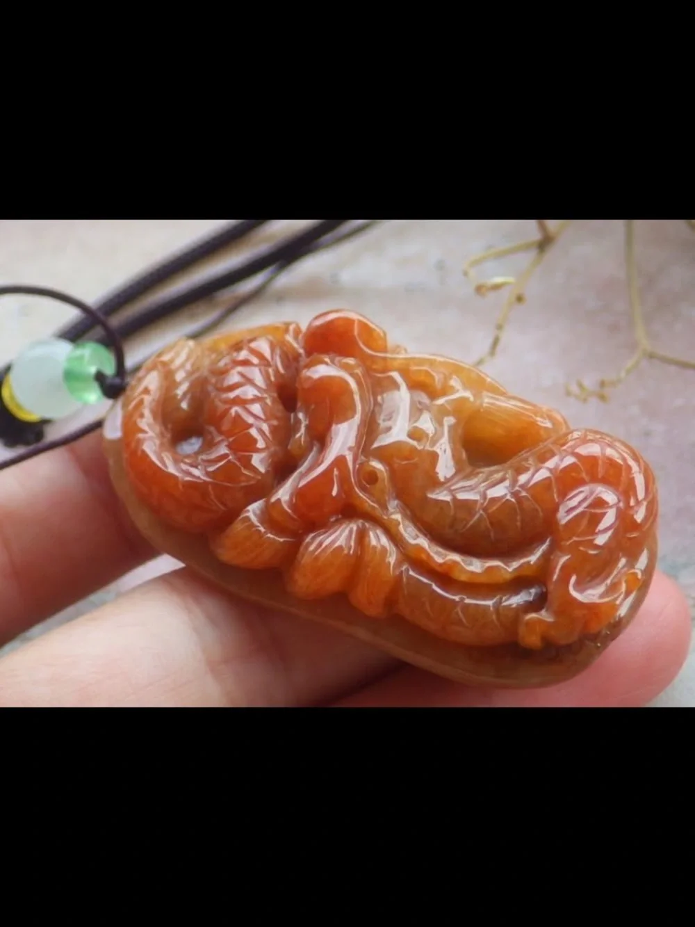 Certificate Jadeite Jade Red orange Wealth Dragon Lotus pendant